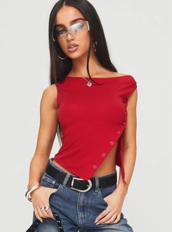 Princess Polly Red Asymmetrical Button Up Tank Top