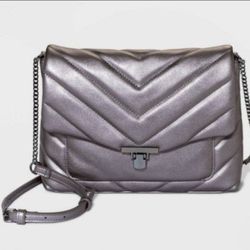 Quilted Boxy Crossbody Bag - A New Day Metallic Gray