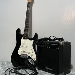 Silvertone by Samick SS-11/BK Electric Guitar Bundle w/ Amp, New Strings & Accessories