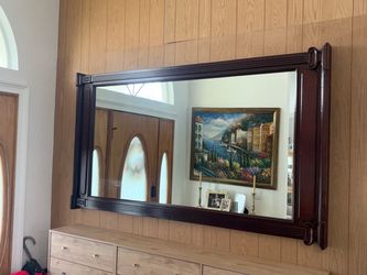 Large Cherry Dark Wood Framed Mirror