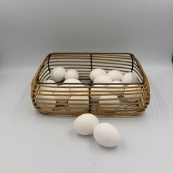 Vintage Mid Century Modern wire and cane rectangular basket