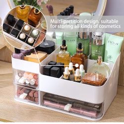 White Makeup Organizer With 3 Drawers,Large Capacity Plastic Cosmetic Storage Organizer for Dresser and Vanity,Ideal for Beauty,Perfume,Brushes,Skinca