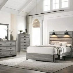 4 Pcs Bedroom Set Dresser Mirror Nightstand And Queen Bed 