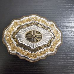 Vtg Crumrine Heavy Silver Plate on Jewelers Bronze Belt Buckle Western