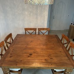 Authentic Pottery Barn Solid Wood Square Dining Table 