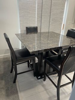 Sakhir Faux Marble Dark Cherry Dining Table Set
