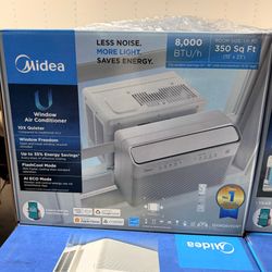 AC  Midea 8,000 BTU U Shaped Smart Inverter Window Air Conditioner - Cools 350 Sq Ft, Ultra Quiet with Open Window Flexibility - Alexa/Google Assistan