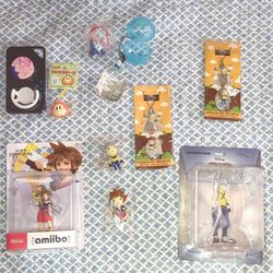 Kingdom Hearts Sora amiibo & Riku UDF Figurines + Kingdom Hearts & Pokemon Phone Charms And Kirby