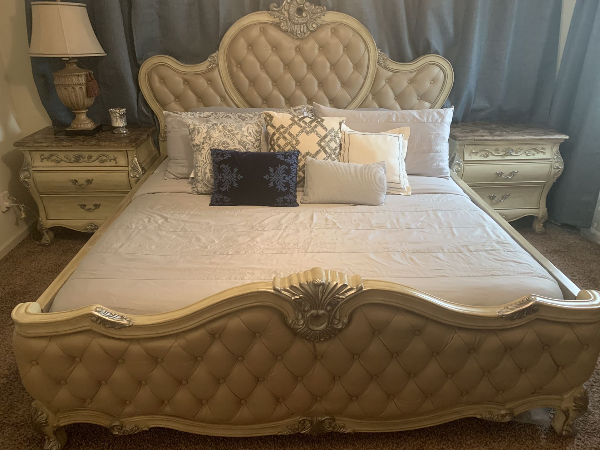 Mcferran Furnishings King Bedroom Set Luxury Tufted Leather 