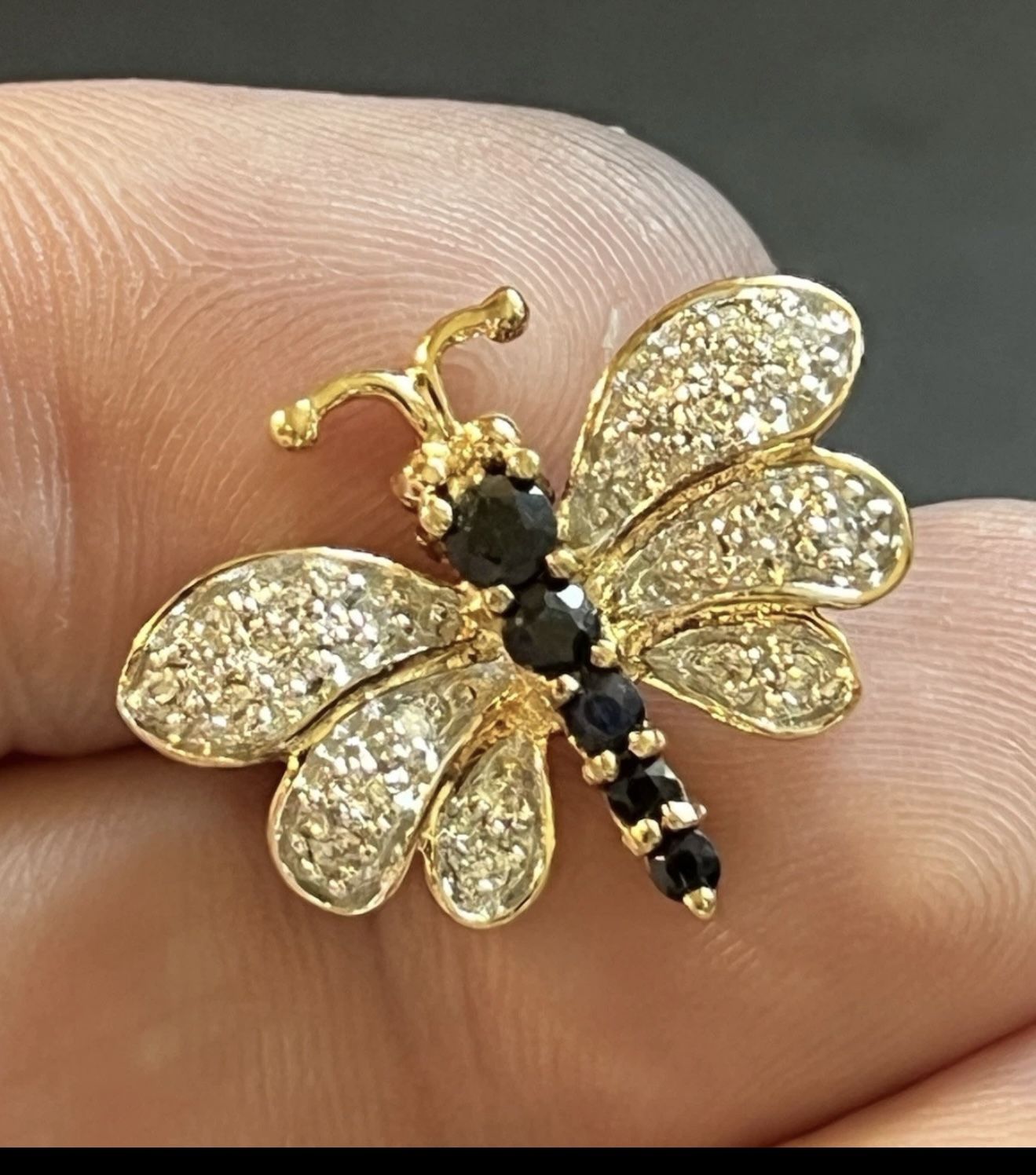 Vintage 925 Solid Sterling Silver Butterfly Brooch With Sapphires