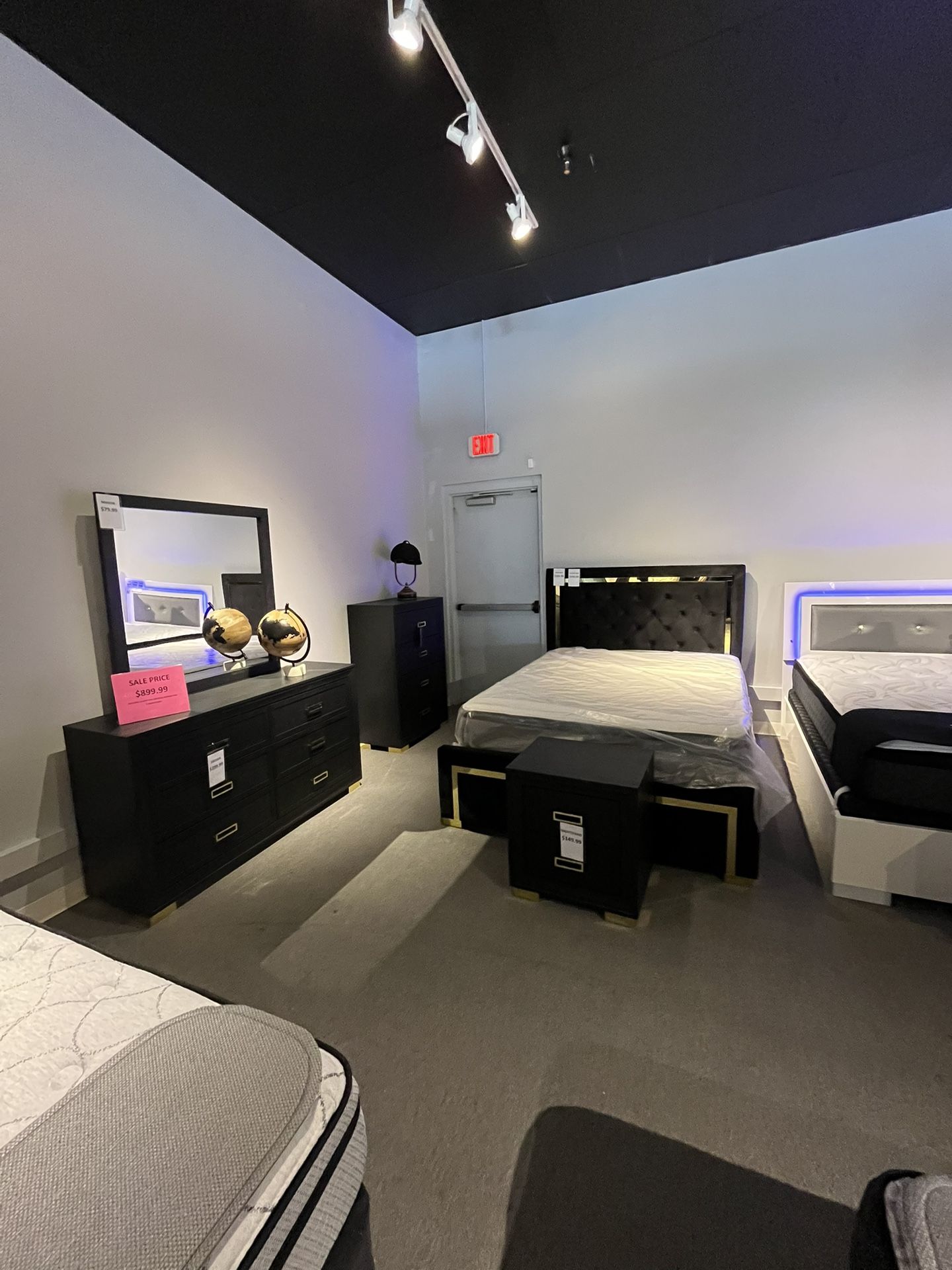 Black Queen Bed, Dresser, Mirror And One Nightstand