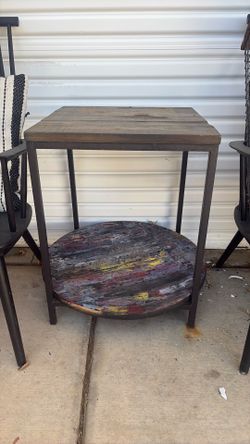 Wooden/ iron table w/ one of a kind art