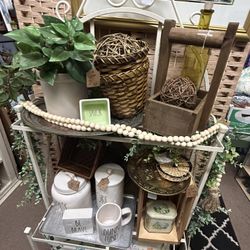 Lovely Vintage Metal Plant Stand Shelf or Bakers Rack