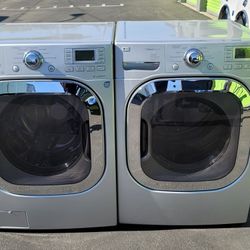 LG Front Loading Washer And Stackable Gas Dryer Set In Silver 