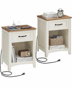 Set of 2 Nightstands with Charging Station