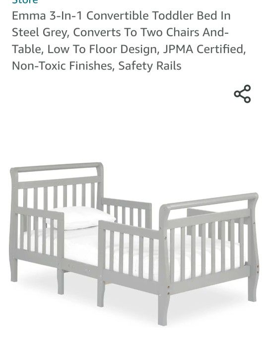 Gray 3 In 1 Toddler Bed