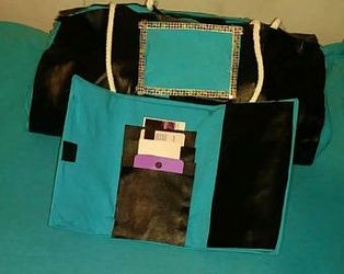 Blue and black purse