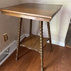 Antique 2 Tier Parlor Table With Turned Legs Side Table