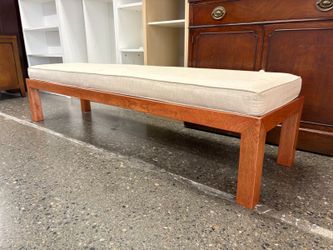 Modern Wood Bench w/ Cream Fabric Cushion