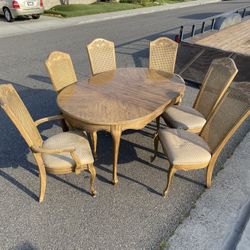 American Of Martinsville Dining Table Set 6 Chairs Vintage Cane Back 
