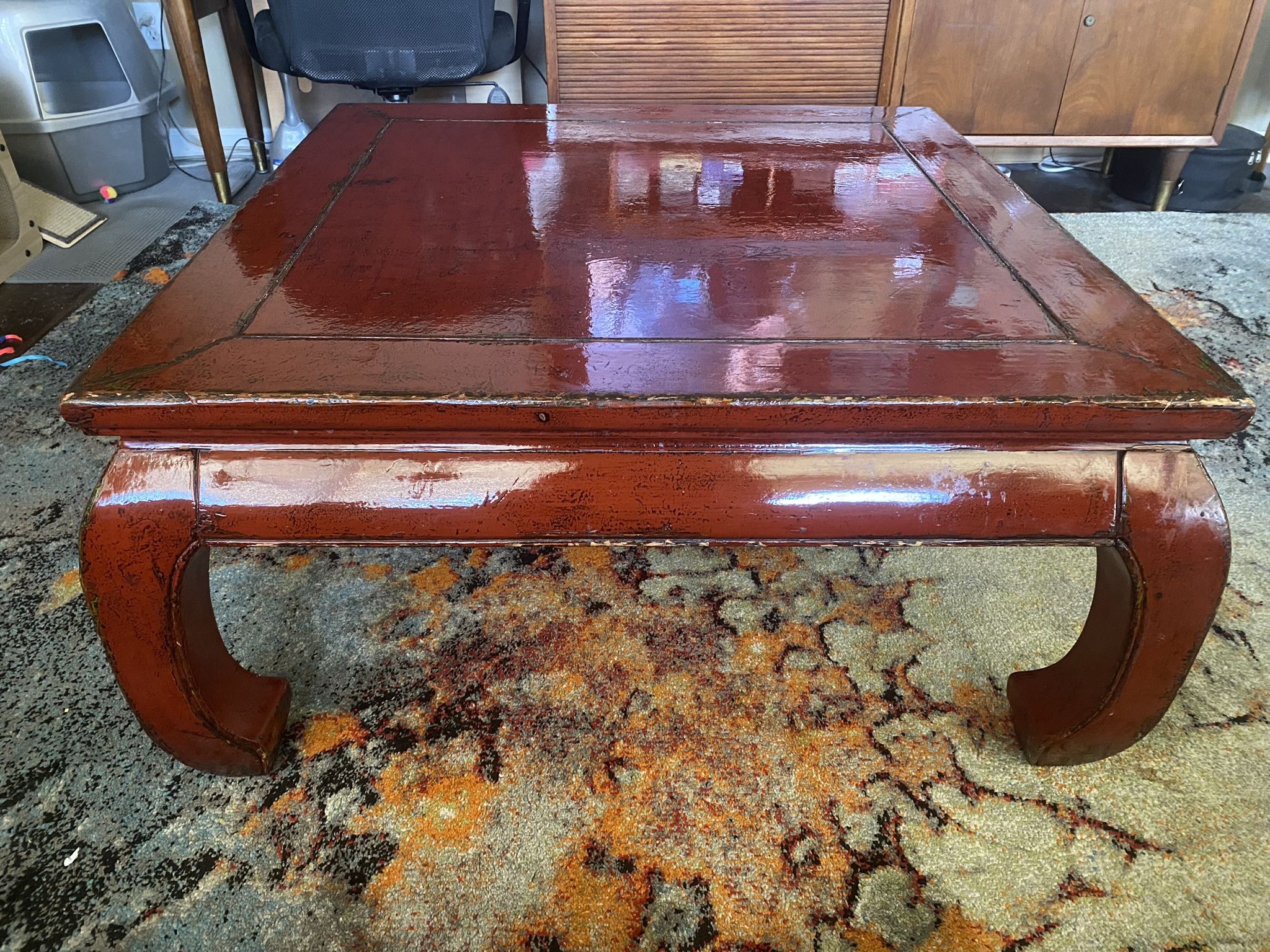 Antique Red Lacquered Coffee Table - Chinese