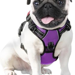 PHOEPET No Pull Dog Harness Medium Reflective Front Clip Vest with Handle,Adjustable 2 Metal Rings 3 Buckles,[Easy to Put on & Take Off](M, Purpl✅NEW✅
