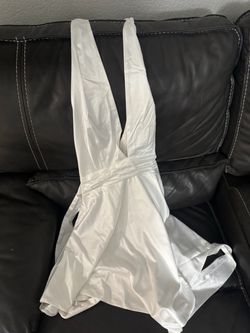 Lufeng White Satin Deep V-Neck Mini Dress