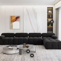 6 Piece sectional Living Room Sofa - Upholstered, Black, Tufted Velvet