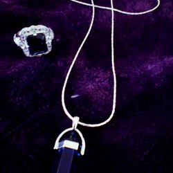 Sterling Silver -Deep CZ Ring + Chakra Necklace