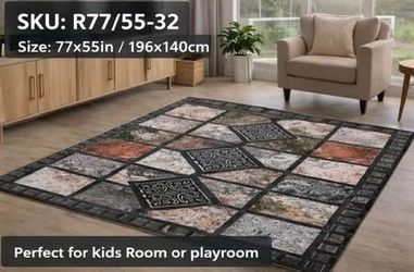 Brand New 77×55 Area Rug – Vintage Patchwork Design, Soft Non-Slip Carpet for Living Room / Bedroom