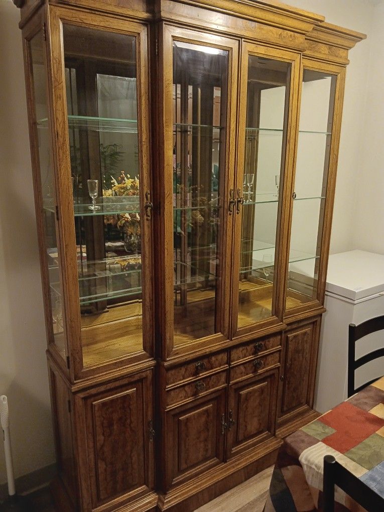 Wood China Cabinet with Glass Shelves