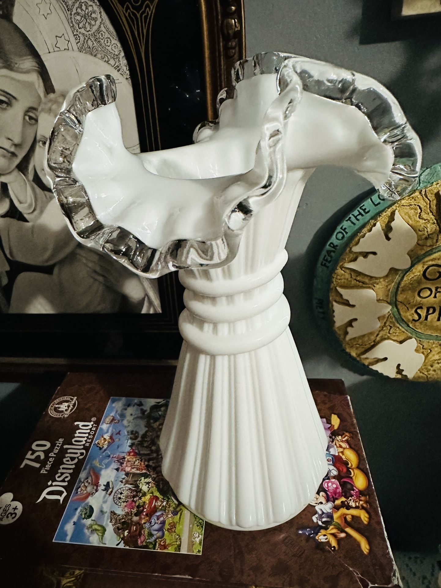 Fenton Ruffle Milk Glass Vase