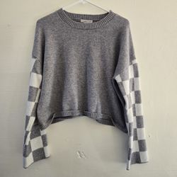 Crewneck Sweater with Checkered Sleeves