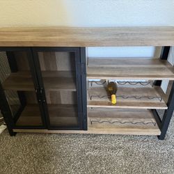 Wood Bar Cabinet W/ Bottle Rack 