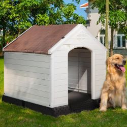 Plastic Dog House Outdoor Indoor for Small to Large Sized Dogs,Durable Waterproof Puppy Shelter with Elevated Floor and Air Vents,Ventilate & Easy Cle