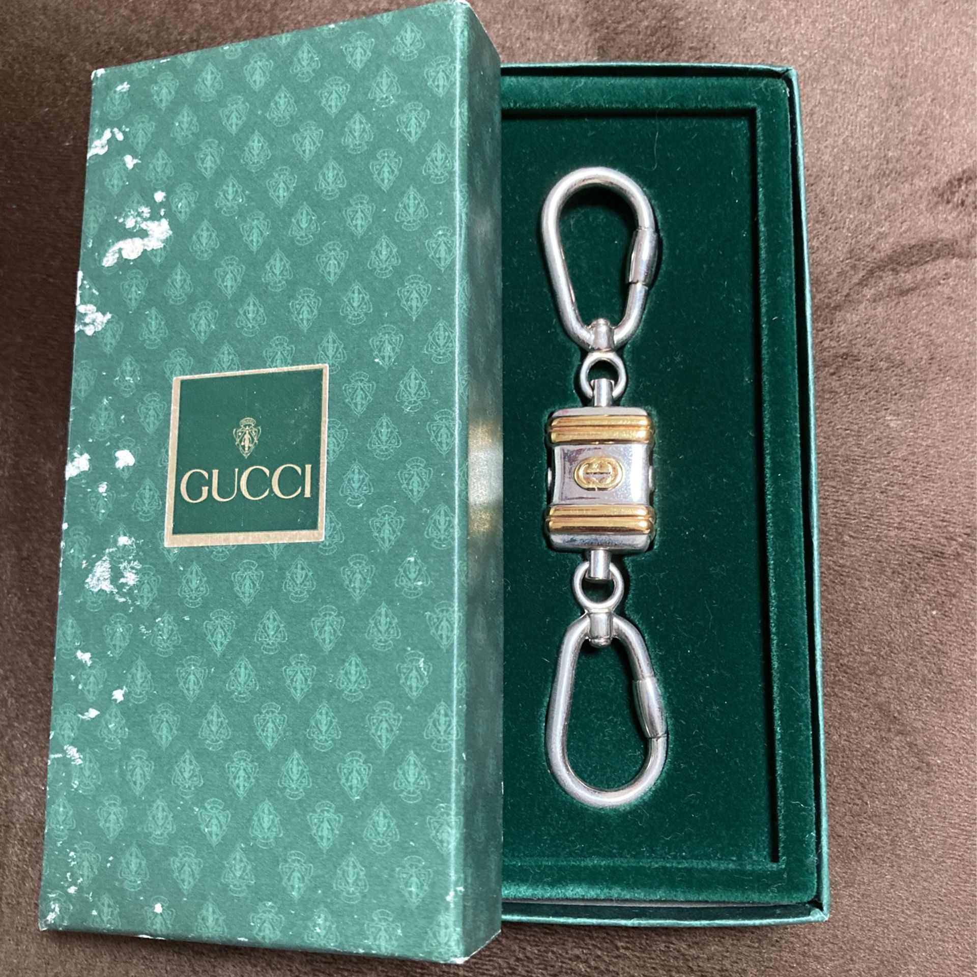 Vintage Gucci Keychain Silvertone and Goldtone GG Key Ring