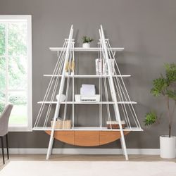 🔥Special Discount (Brand new in Box )🔥Sailboat-Inspired Bookshelf, 70.87 inch Industrial 4-Tier Open Storage Shelf with Drawer, Wooden & Metal Frees