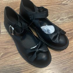 Black Pu Leather Sandals With Bow-Size 6