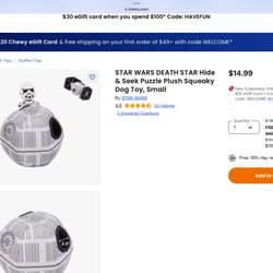 STAR WARS DEATH STAR Hide & Seek Puzzle Plush Squeaky Dog Toy