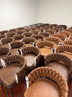 Brown Tufted Accent Chair with Metal Legs