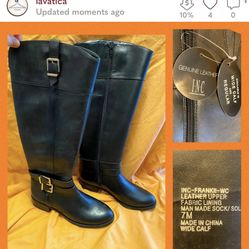 NWT wide calf leather tall boots INC International Concepts size 7 width calf.
