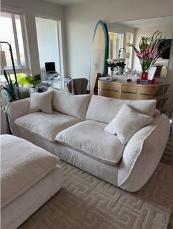 Living Spaces couch + swivel + ottoman matching set