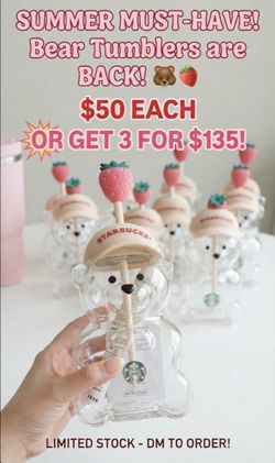 Starbucks Bear Glass Tumbler with Strawberry Straw