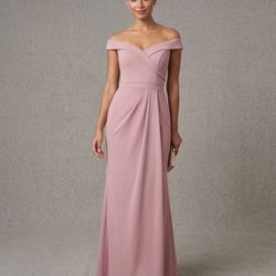 David’s Bridal formal dress 4 Stretchy Pink straps shoulder off wedding prom