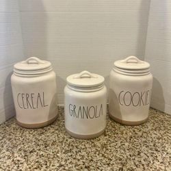 Rae Dunn Canister Set Of Three With Stoneware Bottoms 