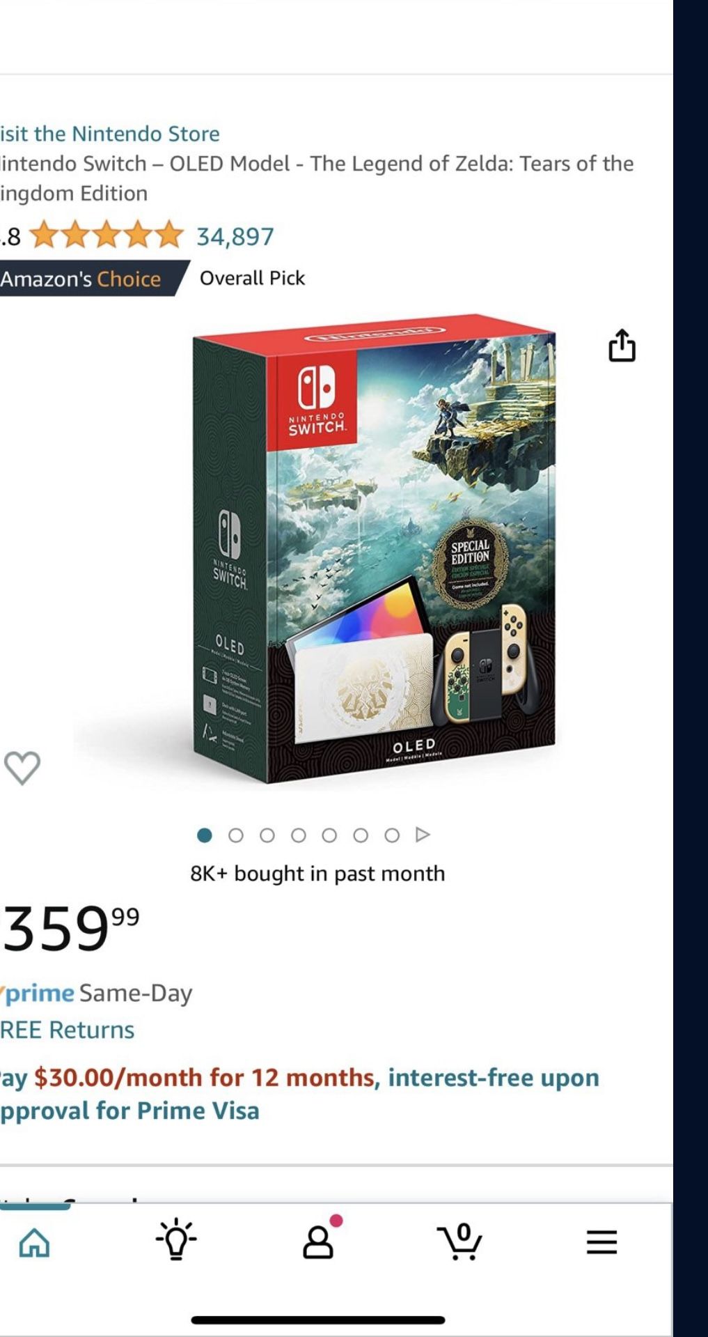 Nintendo Switch OLED Zelda Edition on sale during Prime Day