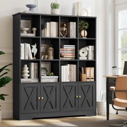 12 Cube Double Wide three tear bookcase with cabinets black new