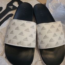 Adidas Unisex Adilette Comfort Slide White/Grey/White, 13 US Men 14 US Women NIB Sandals