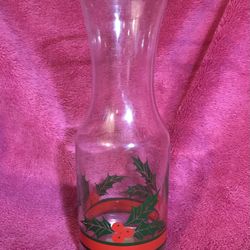 Vintage 10.5” Tall Christmas Holly & Berries Glass Carafe 