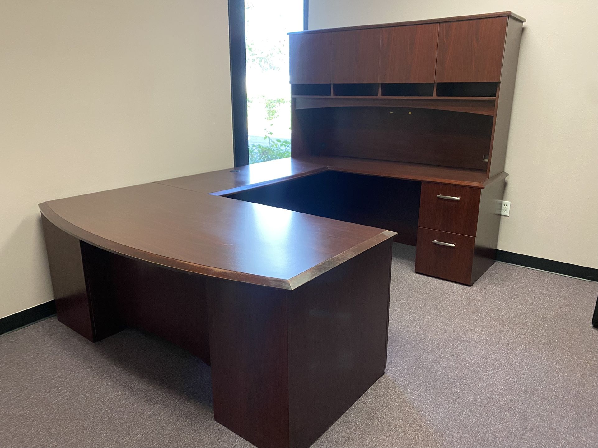 Used Office Desk U-Shape Executive Design With Overhead